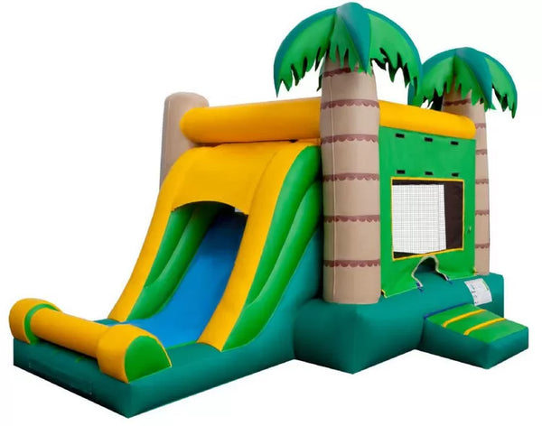 Palm Tree Inflatable Bounce House With Slide Comfortable Strong Fire Retardant