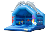 Bule Dolphin Inflatable Bounce House Commericial Double Stitching Tripling Welding