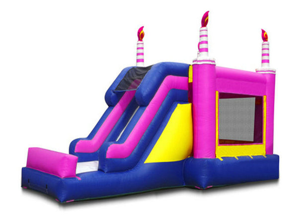 Birthday Cake Inflatable Bouncer Combo Castle With Slide Double Stitching Tripling Welding