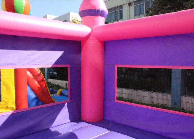 Purple And Pink Inflatable Bounce House / Blow Up Trampoline With Basketball Frame