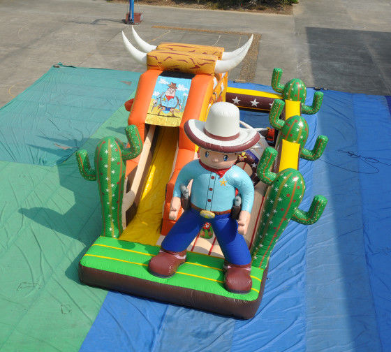 PVC Inflatable West Cowboy Themed Dry Slide For Swimming Pool